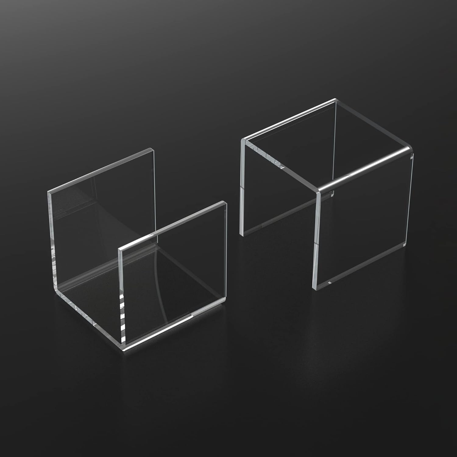 Square Acrylic Shelf Risers 3pcs - Clear Display Stand for Collectibles