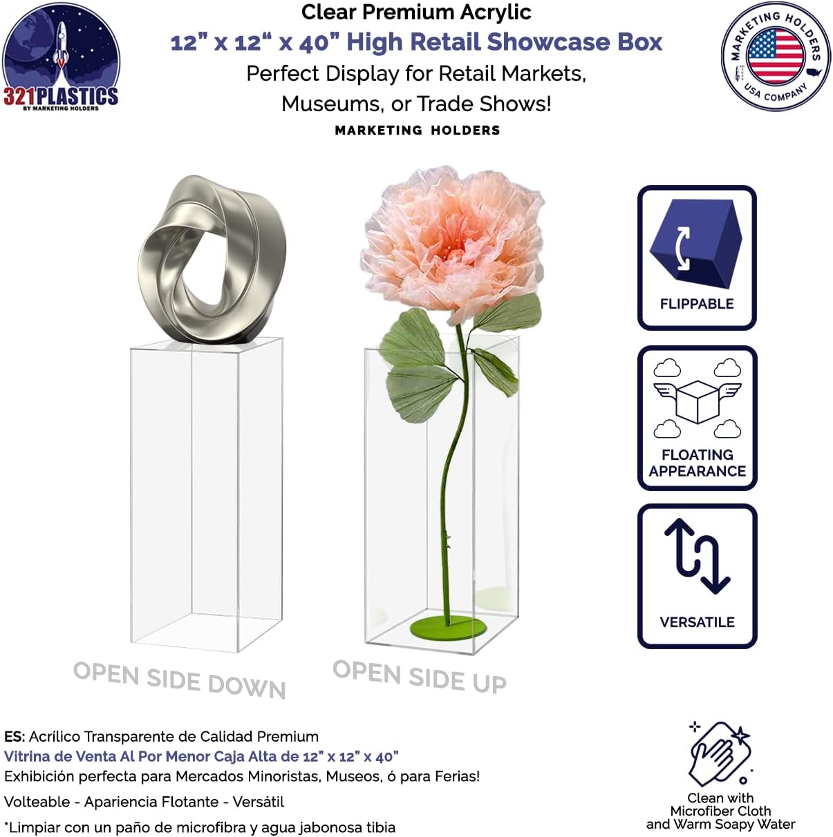 Acrylic Display Riser Box 12x12x40 No Lid Clear