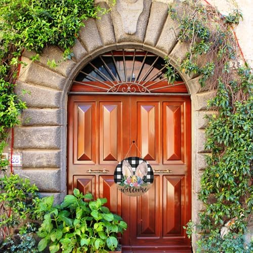 Easter Door Sign with Bunny Ears and Flowers