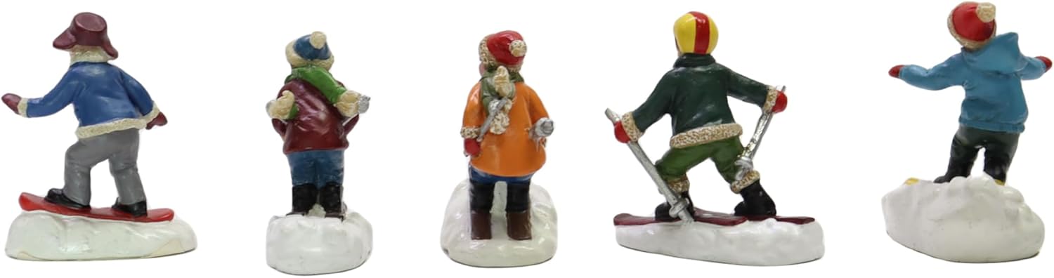 Moments in Time Set of 5 Hand-Painted Christmas Village Skiing Figures