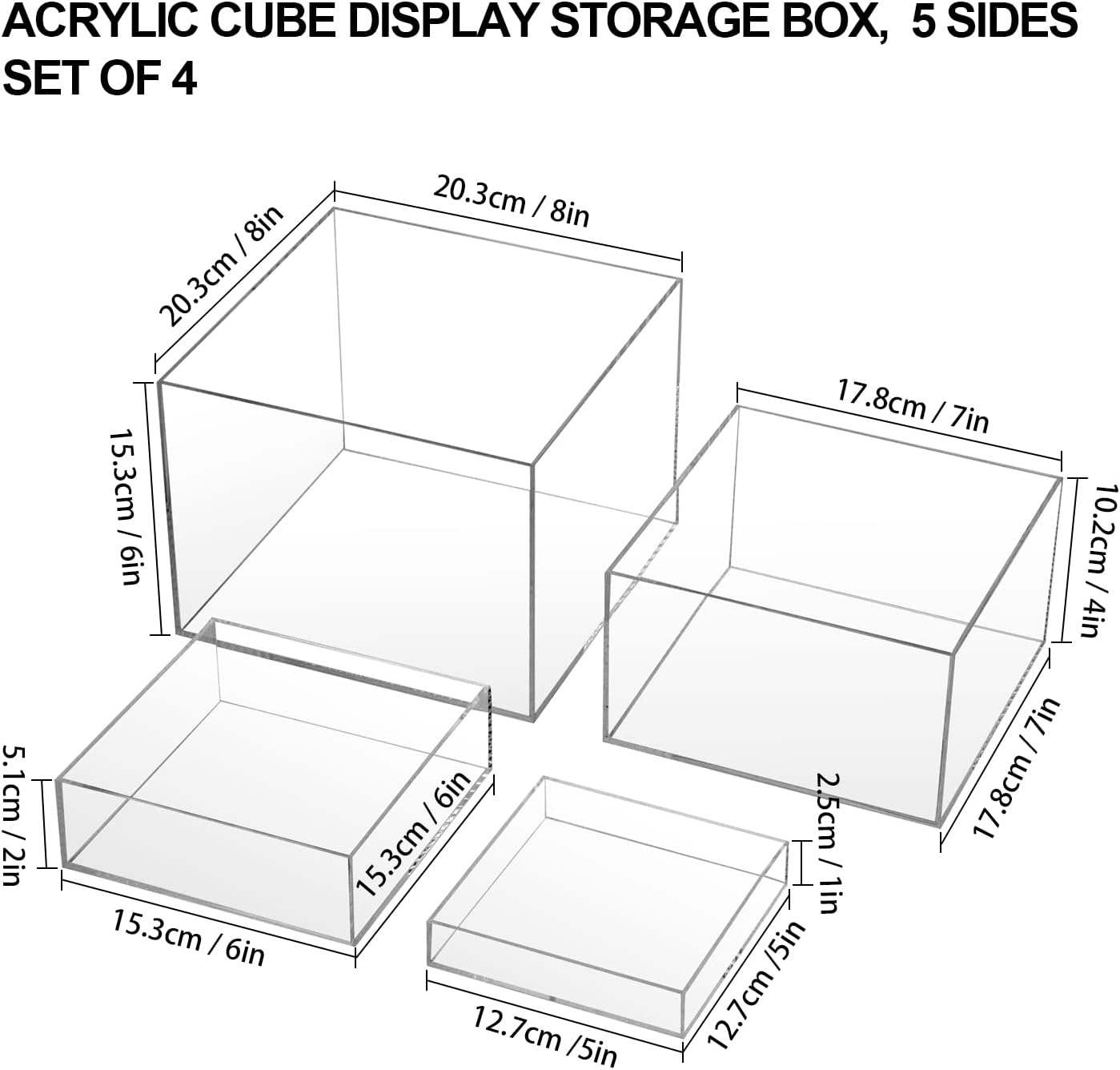 Clear Acrylic Cube Display Box 4 Pcs Risers Stands