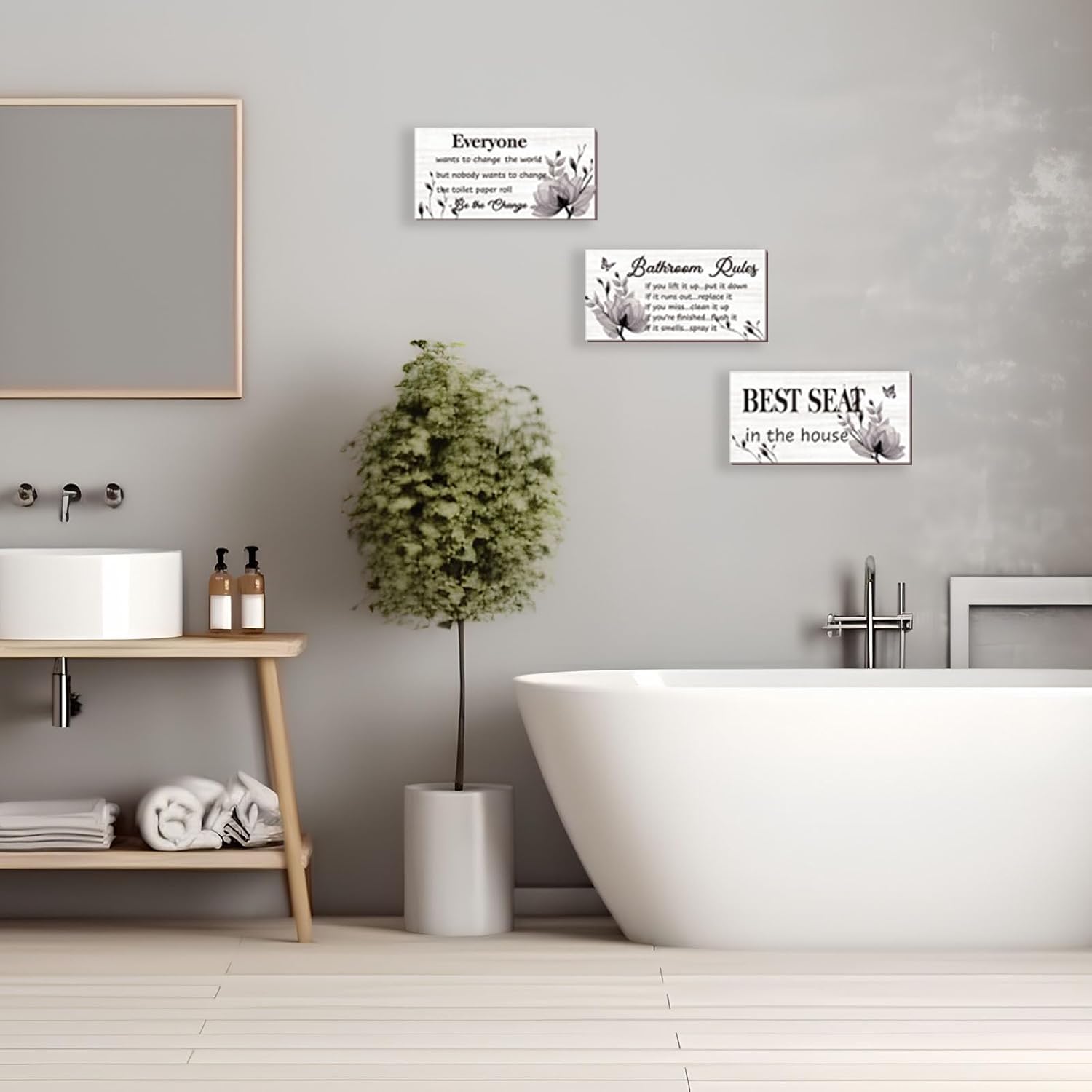 DONFENTHY 3 Pcs Black Wall Art - Rustic Farmhouse Bathroom Rules Signs