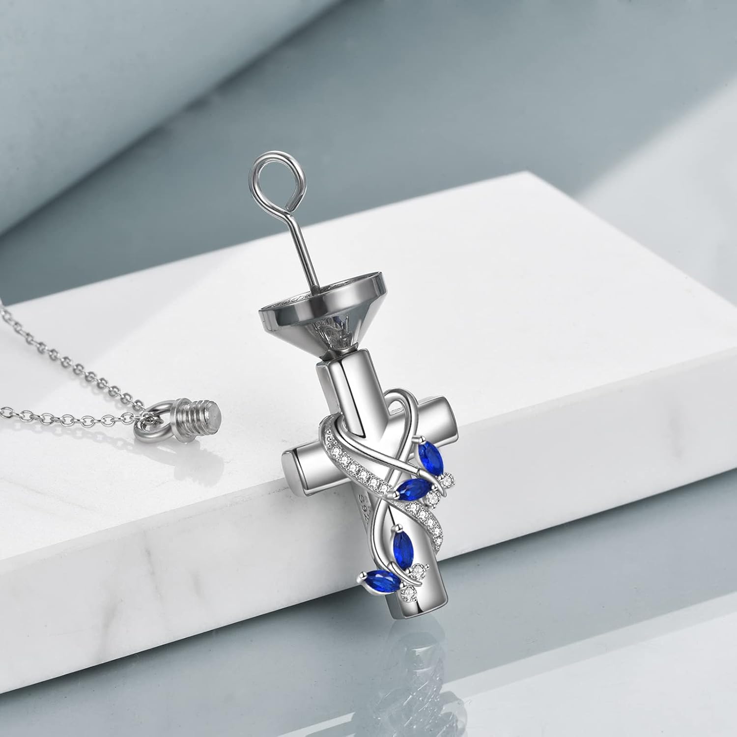 POPLYKE Urn Necklace for Ashes 925 Sterling Silver Cross Memorial Jewelry