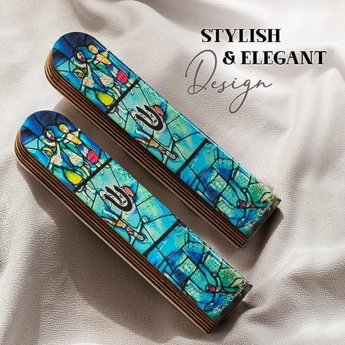 SURI Wooden Mezuzah with Turquoise Design 5 Easy Install Judaica