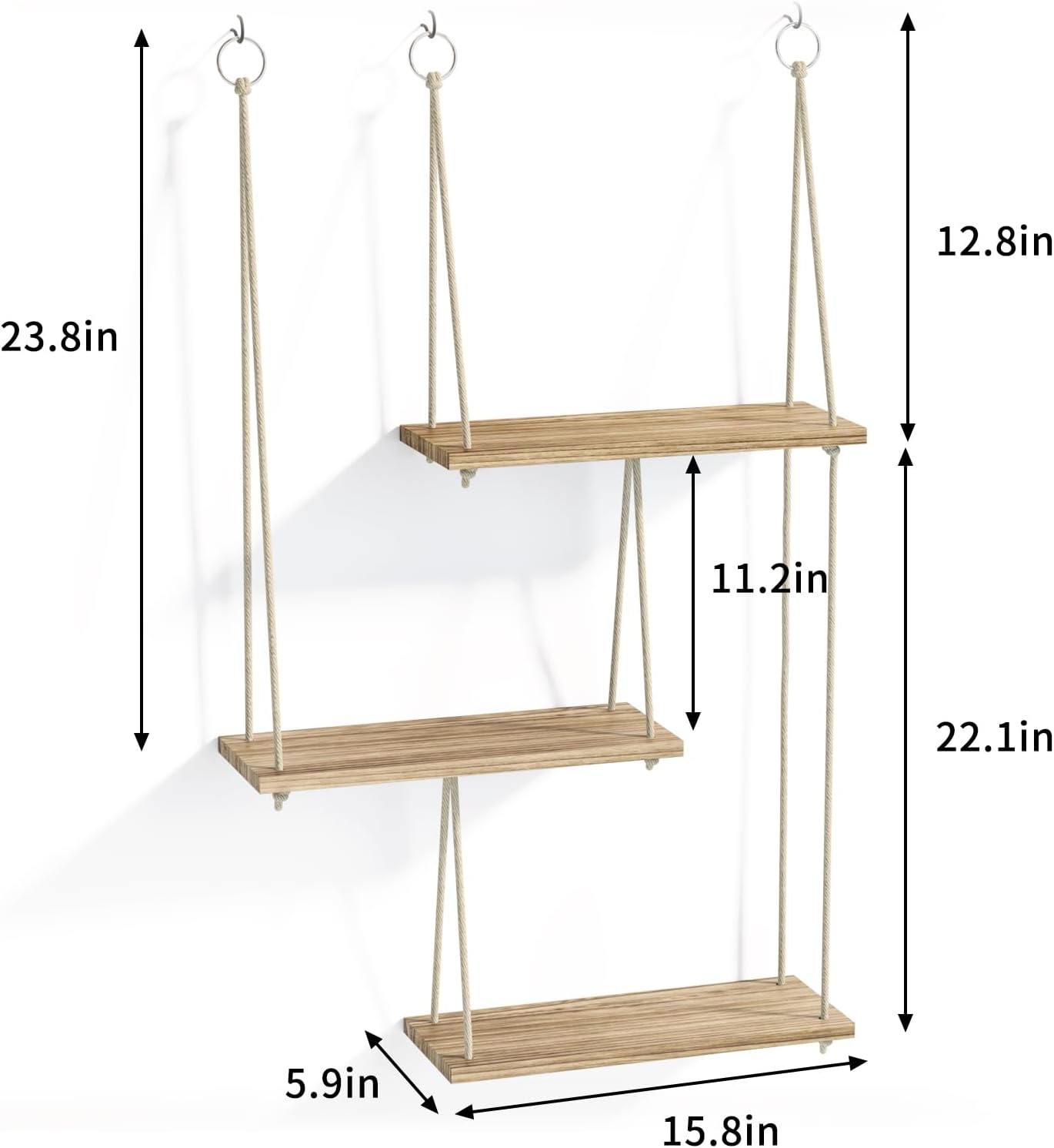 Fixwal 3 Tier Floating Wall Shelf Rustic Brown