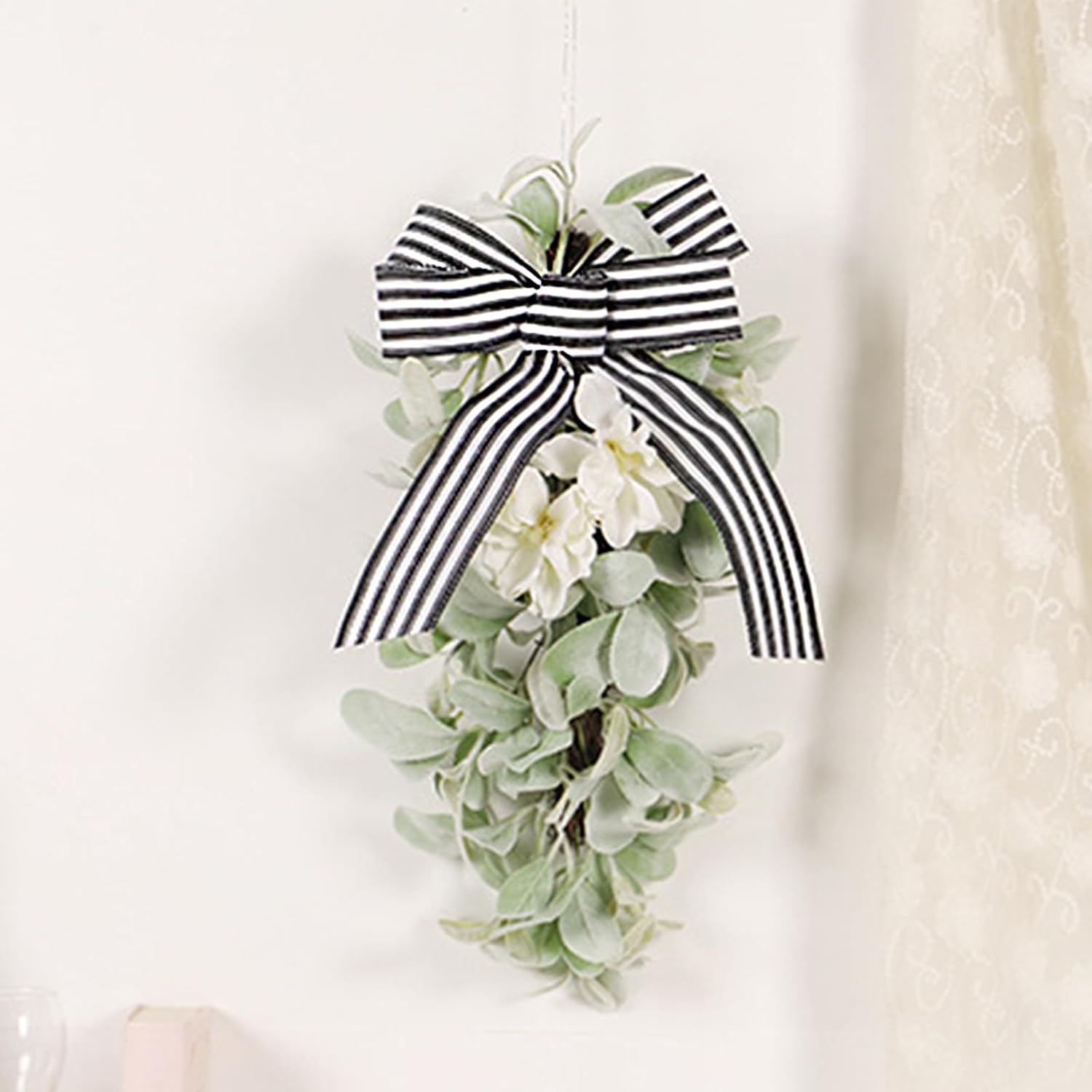 197in Artificial Lamb Ear Teardrop Swag with Magnolia Flowers and Bow