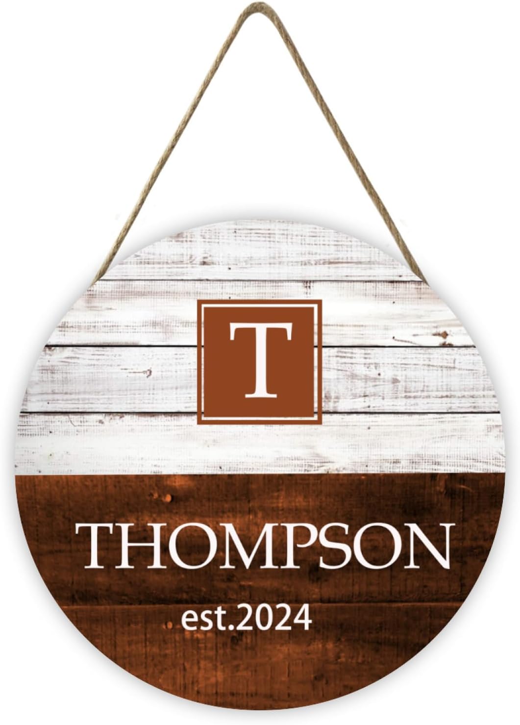 Rustic Personalized Family Name and Date Round Wood Sign