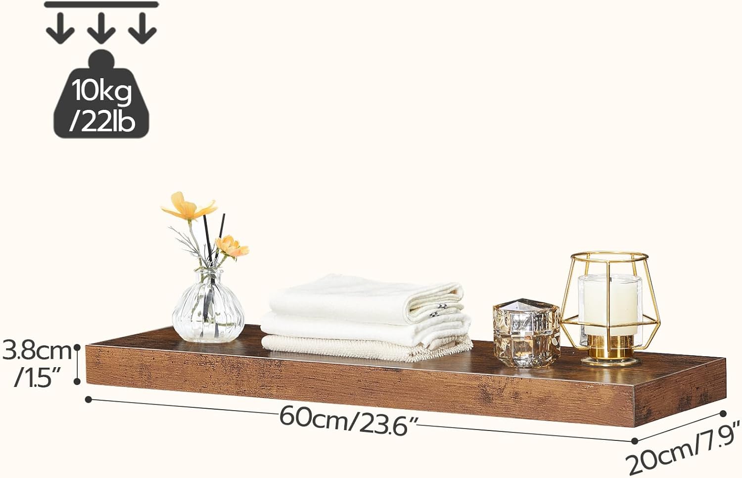 HOOBRO Floating Shelves for Wall Set of 2 236 Inch Rustic Brown