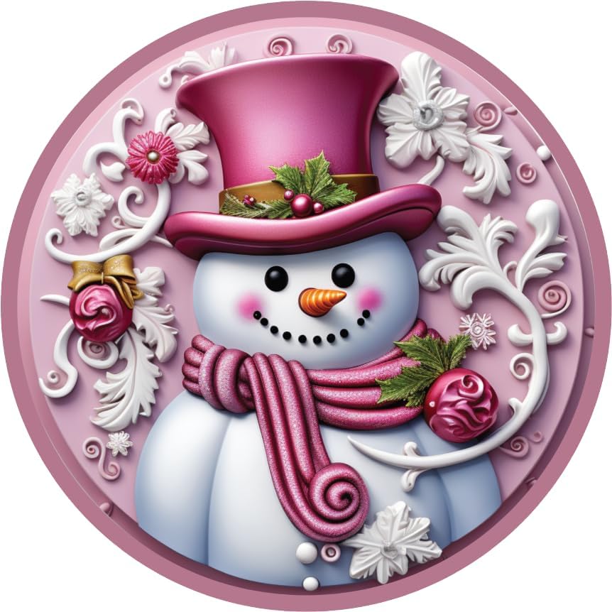 Pink Snowman Top Hat Christmas Ornament Wall Art Door Hanger