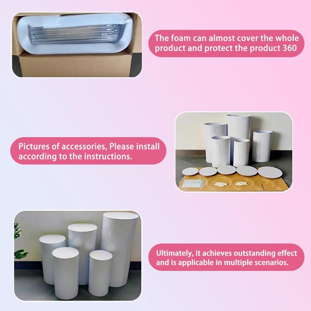 Vincidern 5PCS White Cylinder Pedestal Stand for Events