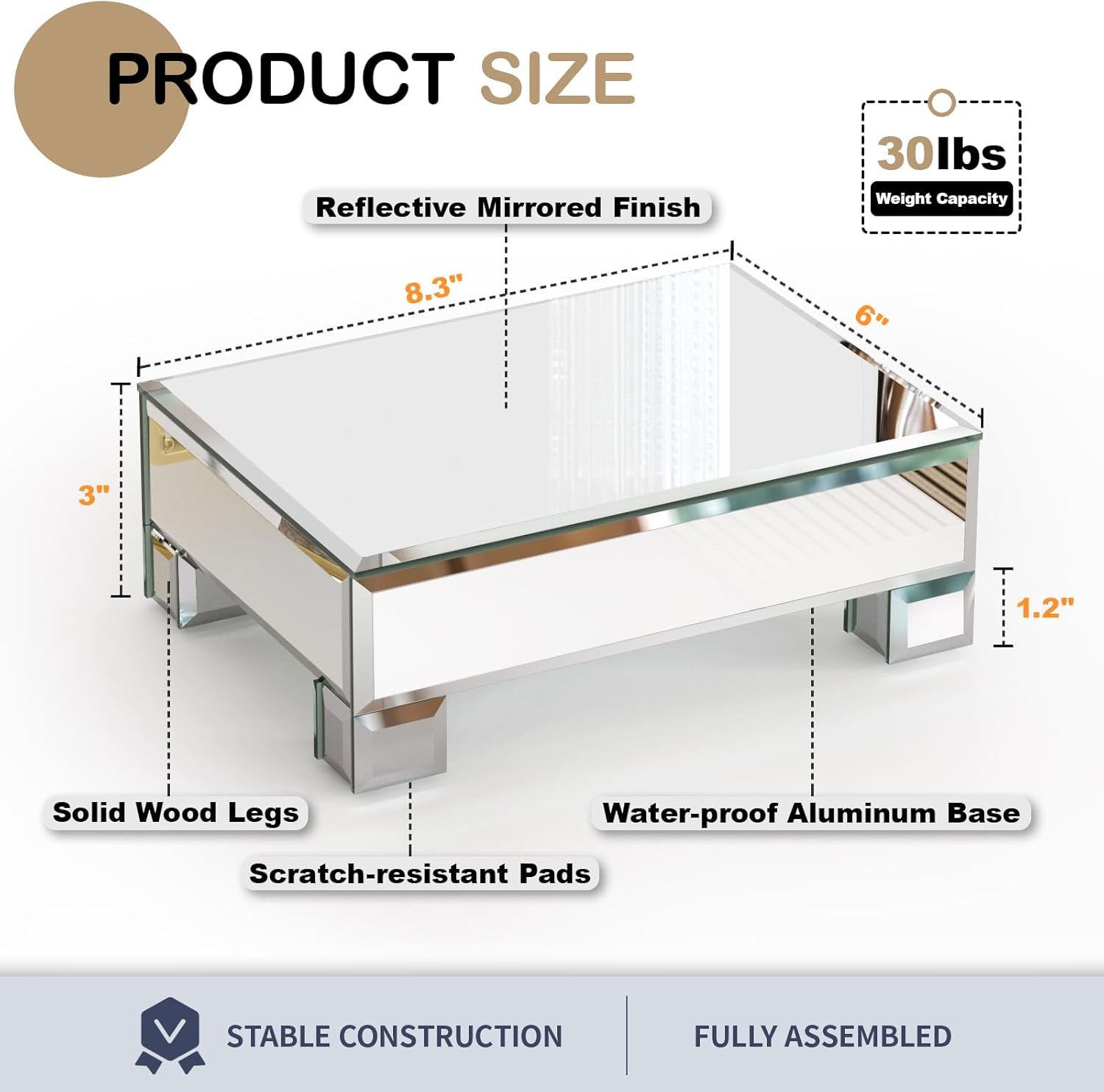 Stylish Mirrored Display Risers for Vanity and Countertop
