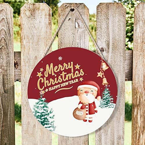 Merry Christmas Wood Door Hanger Decorative Sign 12x12in