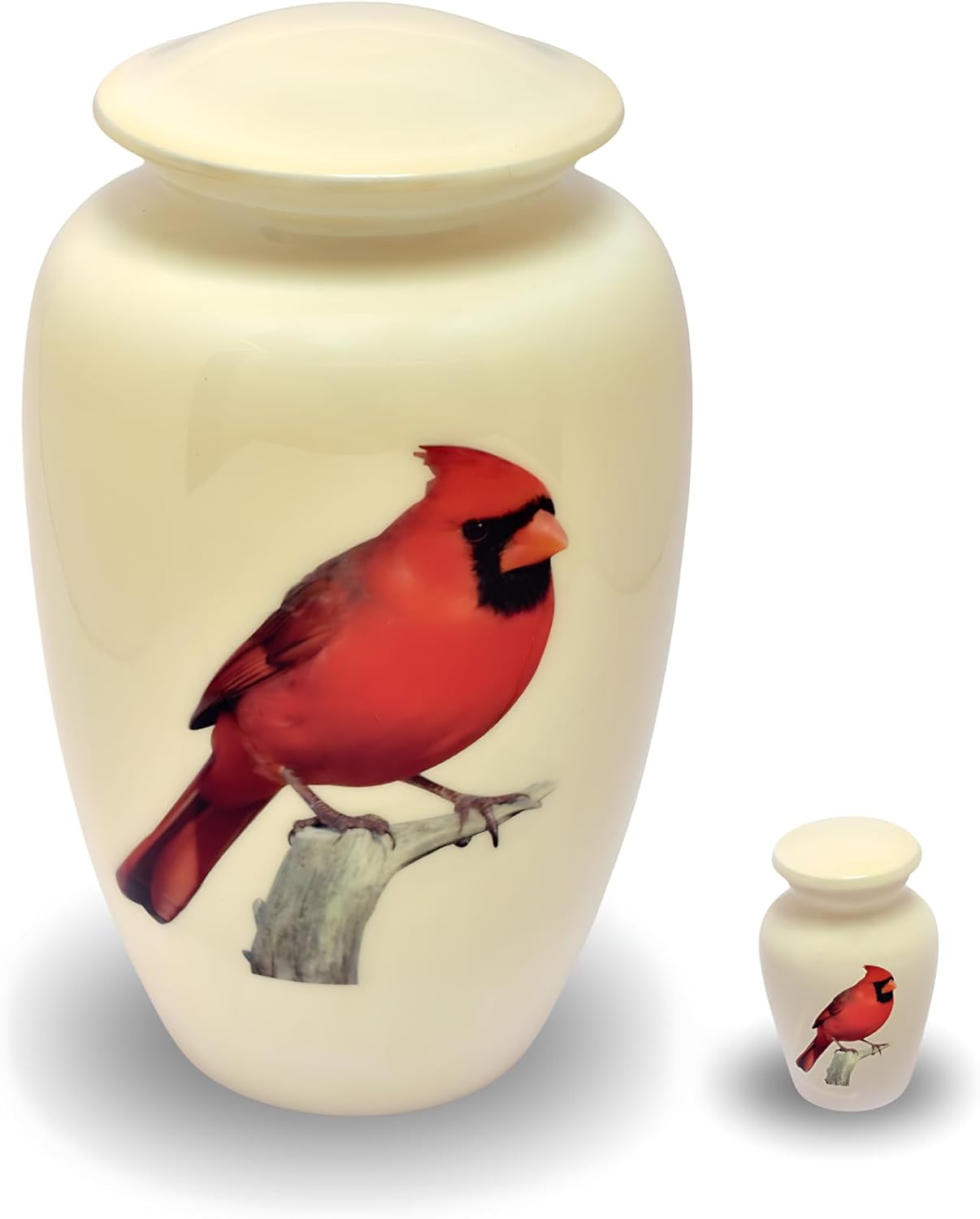 Handcrafted Cardinal Cremation Urn - Aluminum Memorial Urn with Decorative Design and Secure Lid