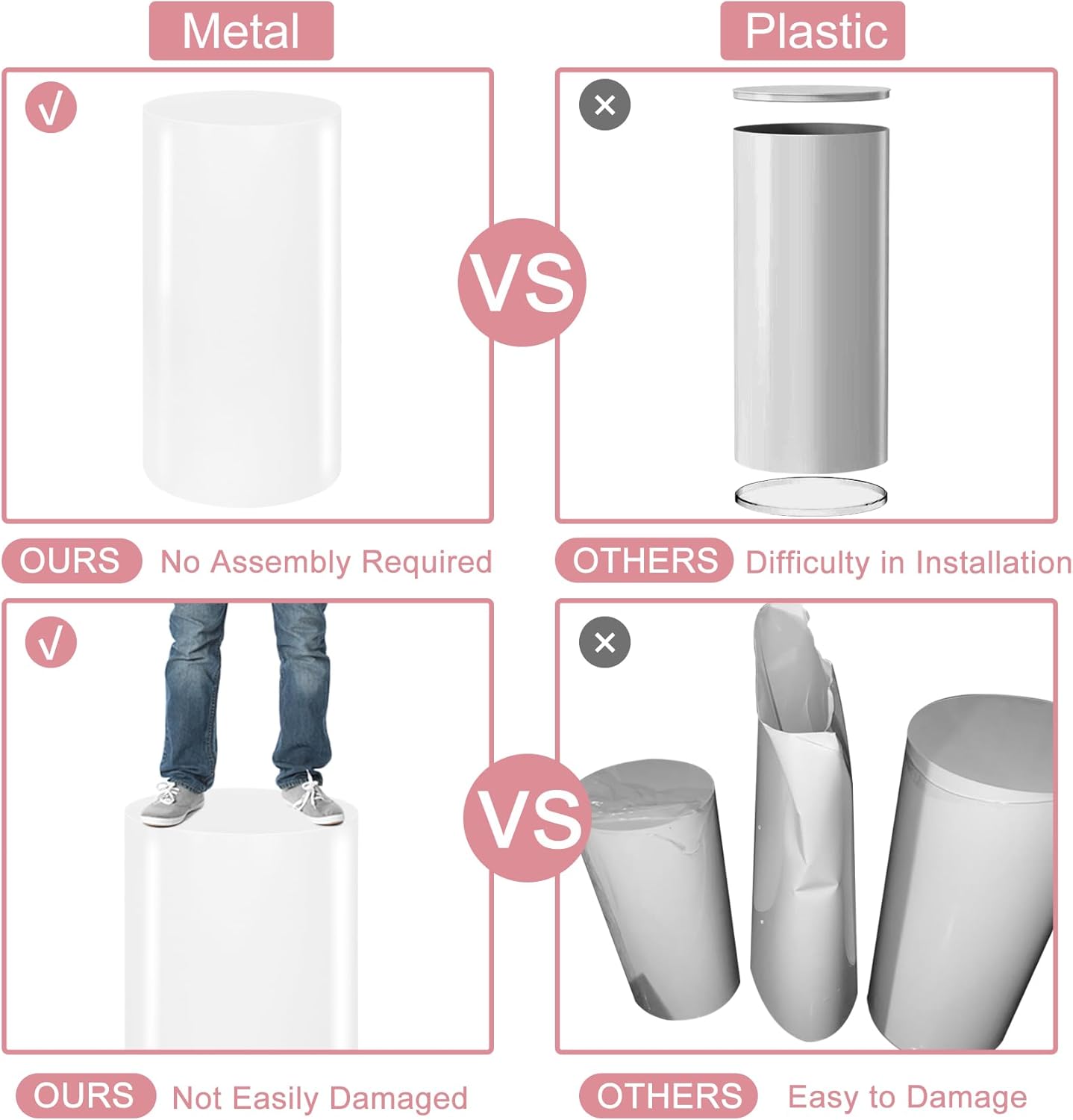 3PCS White Metal Cylinder Pedestal Stands for Party Decorations