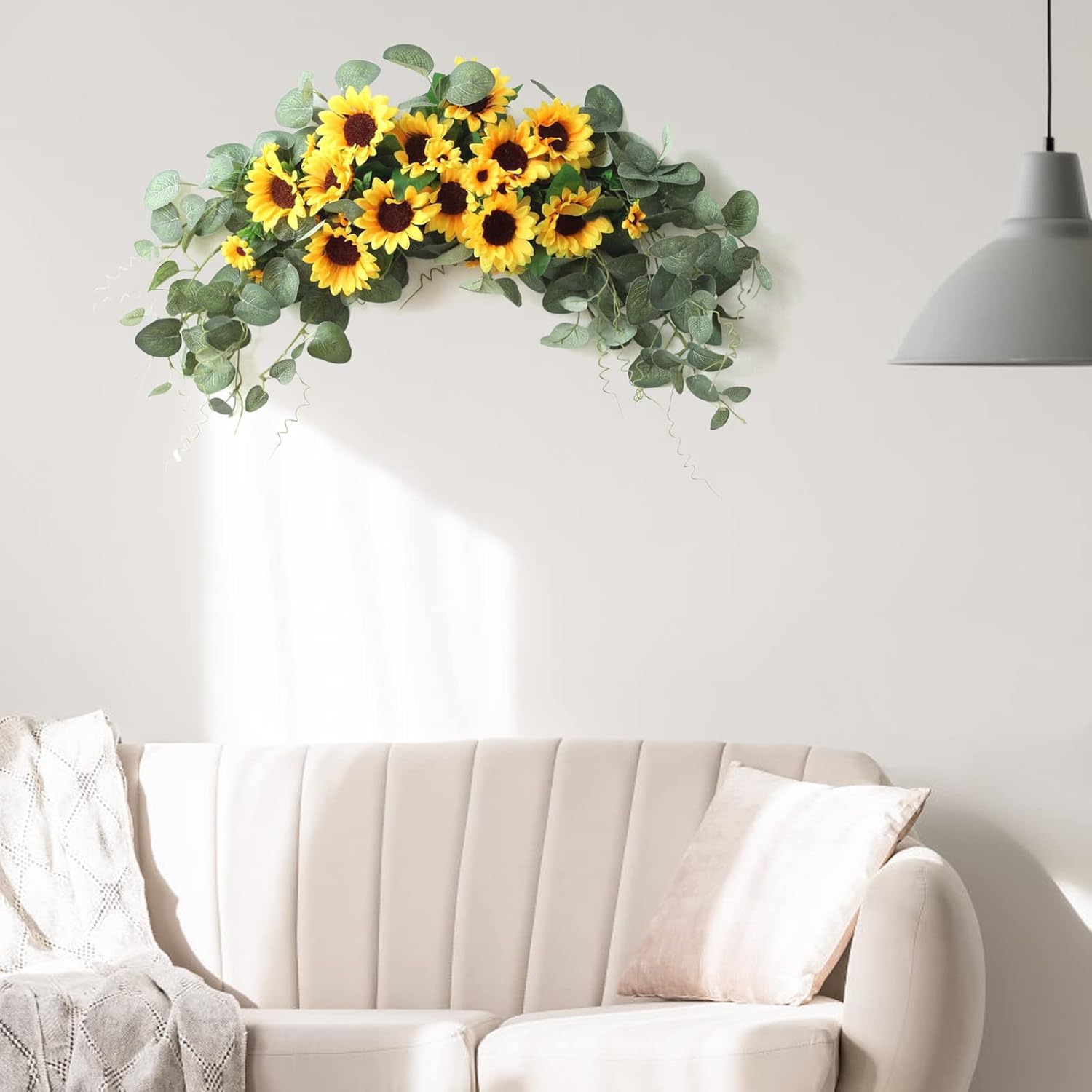 Artificial Sunflower Swag with Eucalyptus 295In Wall Arch Hanging Wreath