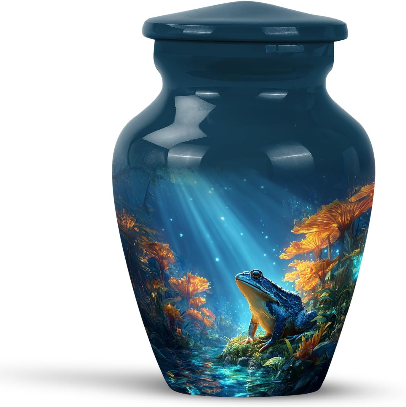 Frogs Themed Mini Urn for Human Ashes - 3 Inch Blue