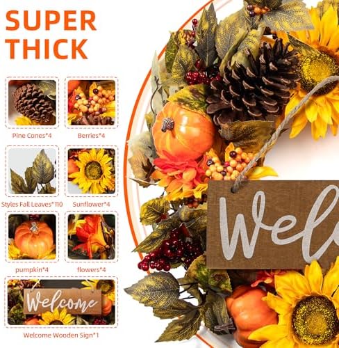 20 Inch Fall Wreath with Welcome Sign Decor
