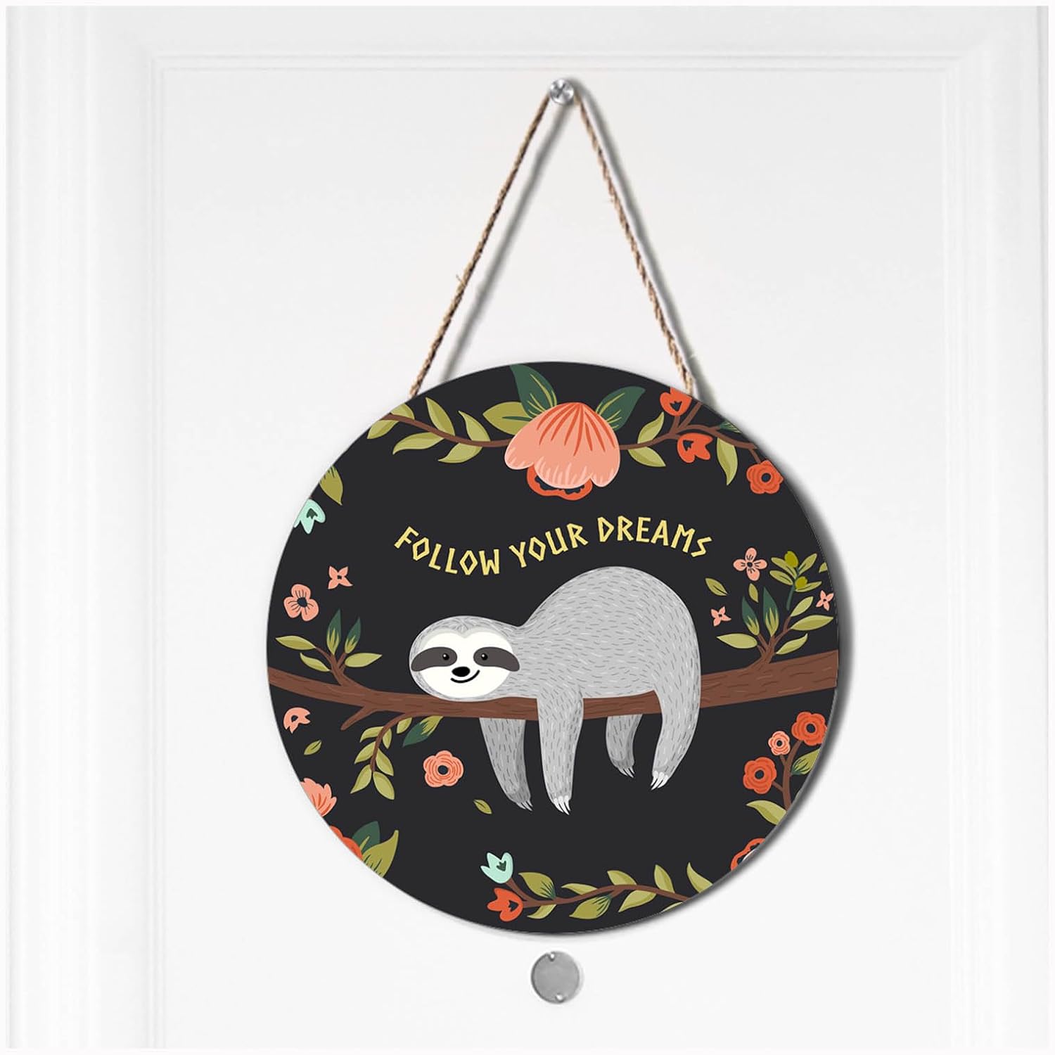 Sloth Wreath Door Hanger for Front Entrance Welcome Sign