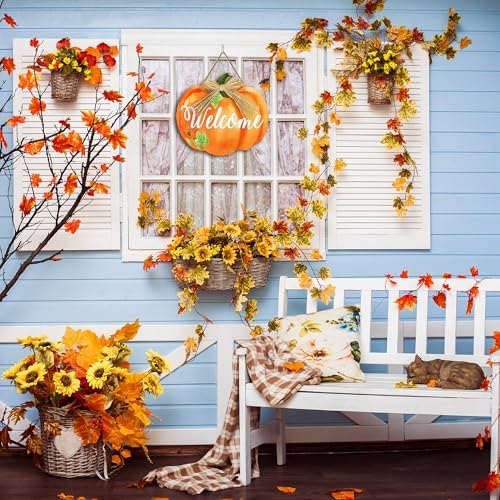 Wooden Pumpkin Welcome Door Sign 12x106 Inches