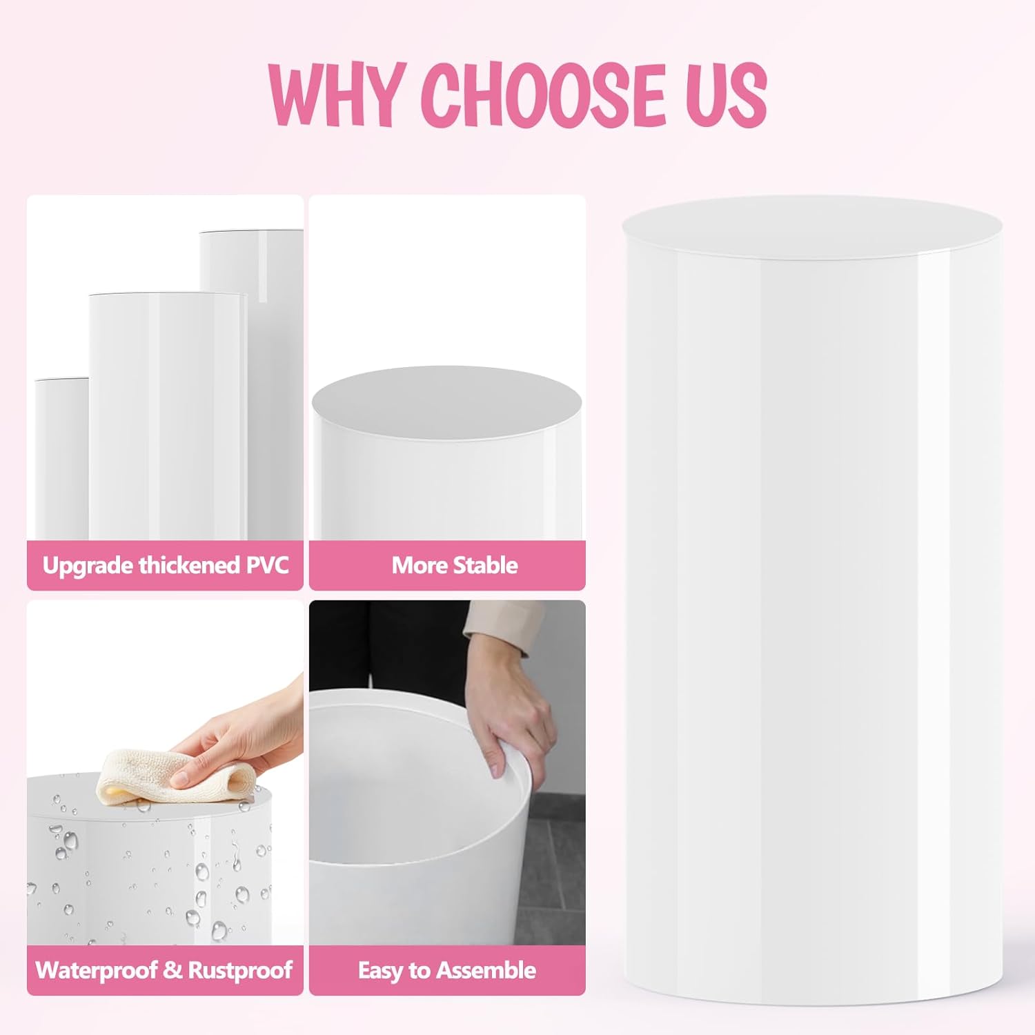 AHUAWA Cylinder Stands 3Pcs White Party Pedestal Decor