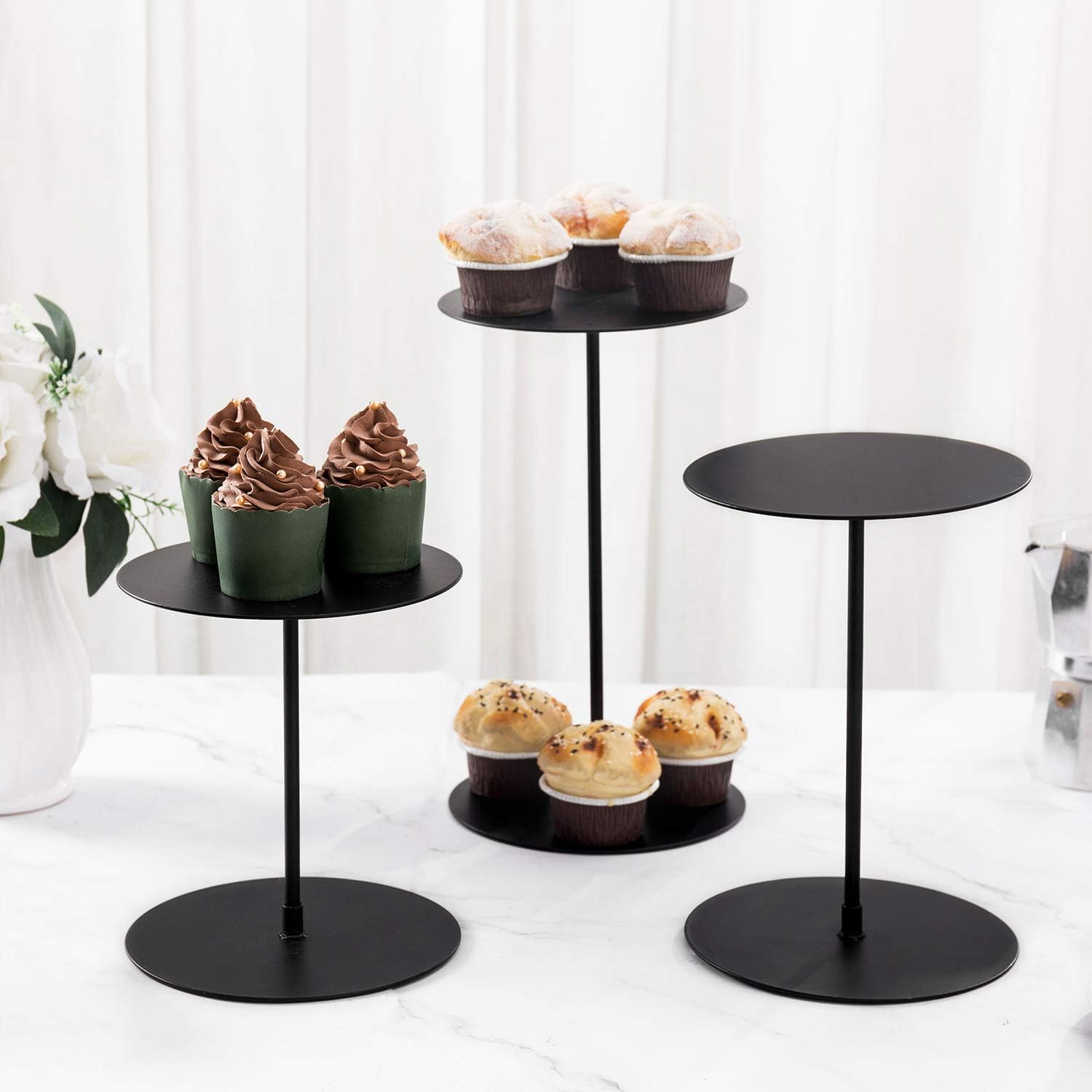 MyGift Decorative Black Metal Cupcake Stand Set of 3