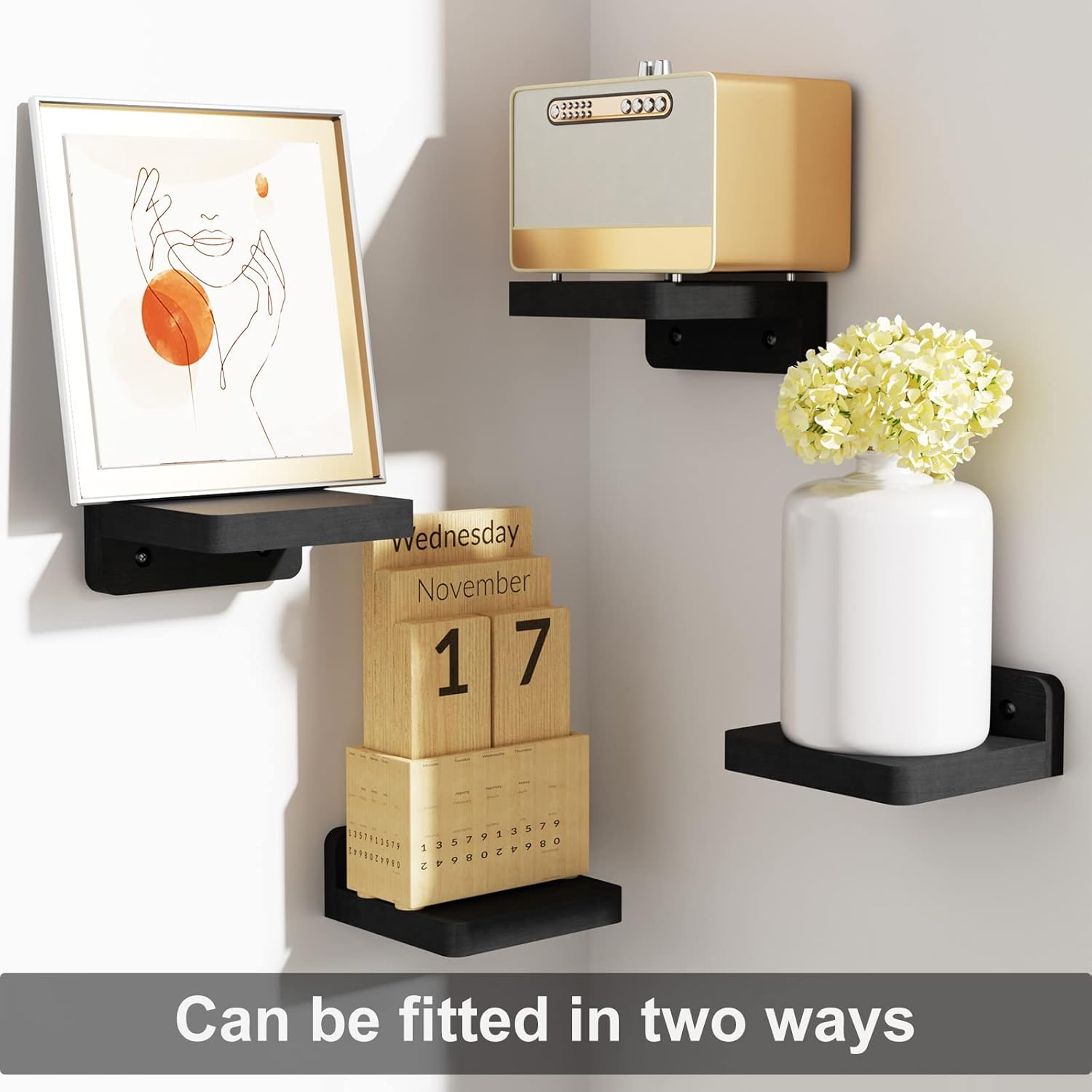 SRIWATANA Weathered Black Floating Shelves Set of 4