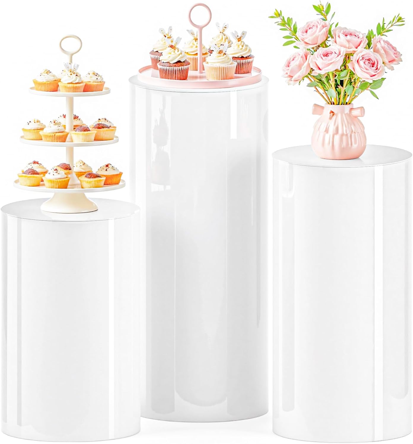 AHUAWA Cylinder Stands 3Pcs White Party Pedestal Decor