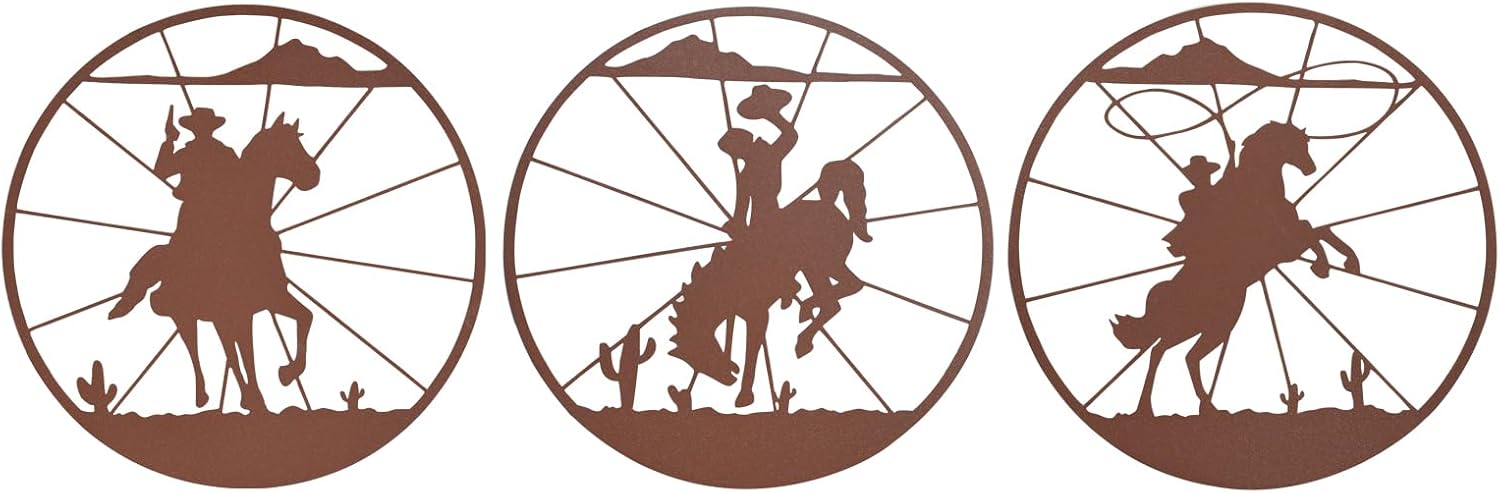 QZGXDECO 98 Inch Western Cowboy Wall Art Decor 3PCS Rust