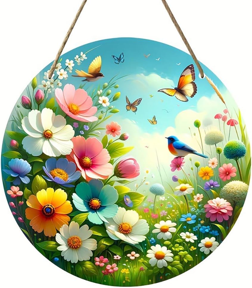 Flower Butterfly Front Door Decor Wooden Sign