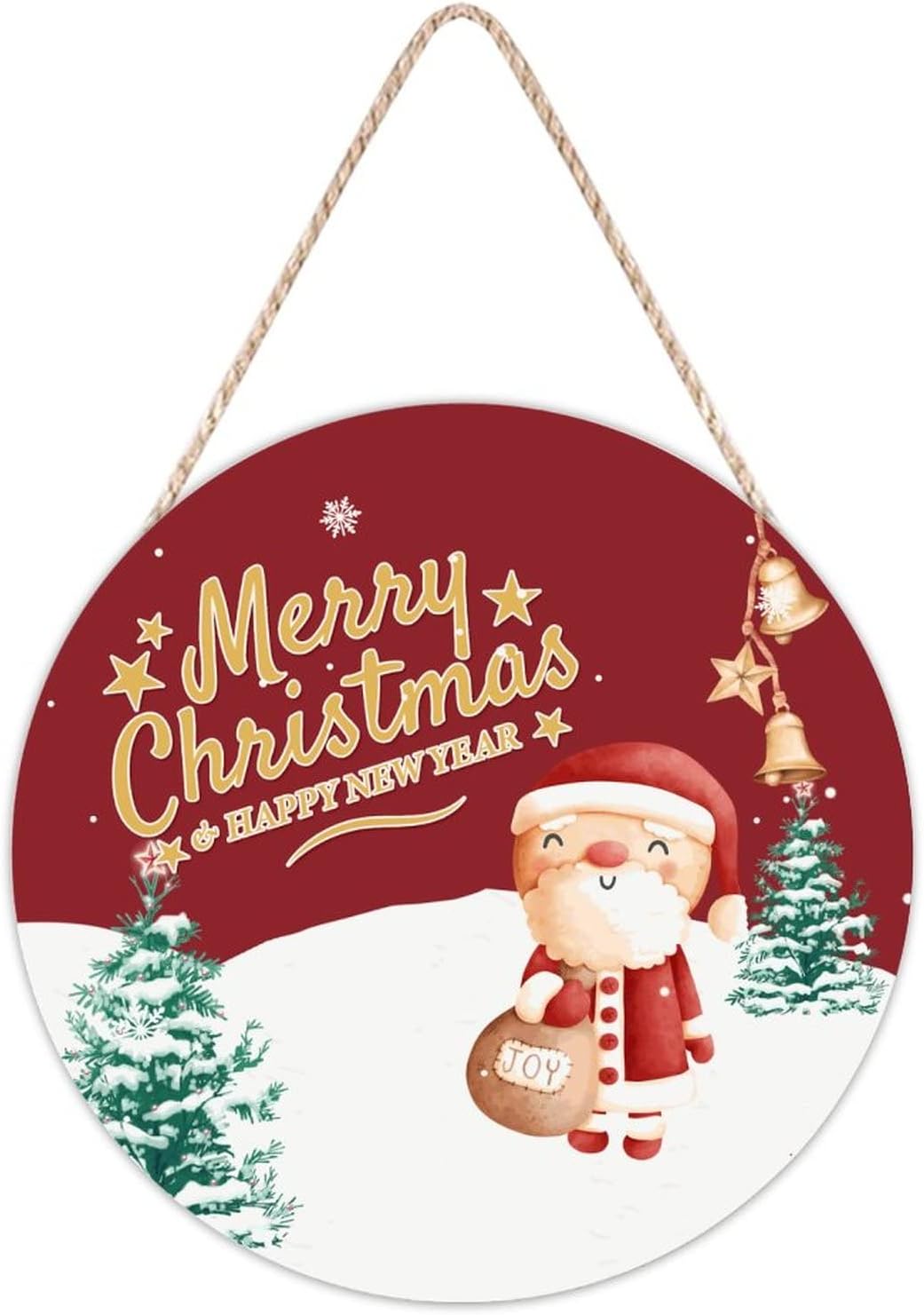 Merry Christmas Wood Door Hanger Decorative Sign 12x12in