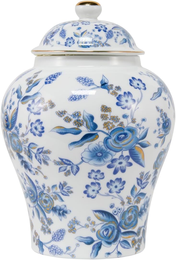 8 Inches Blue Rose Ceramic Urn for Female Keepsake