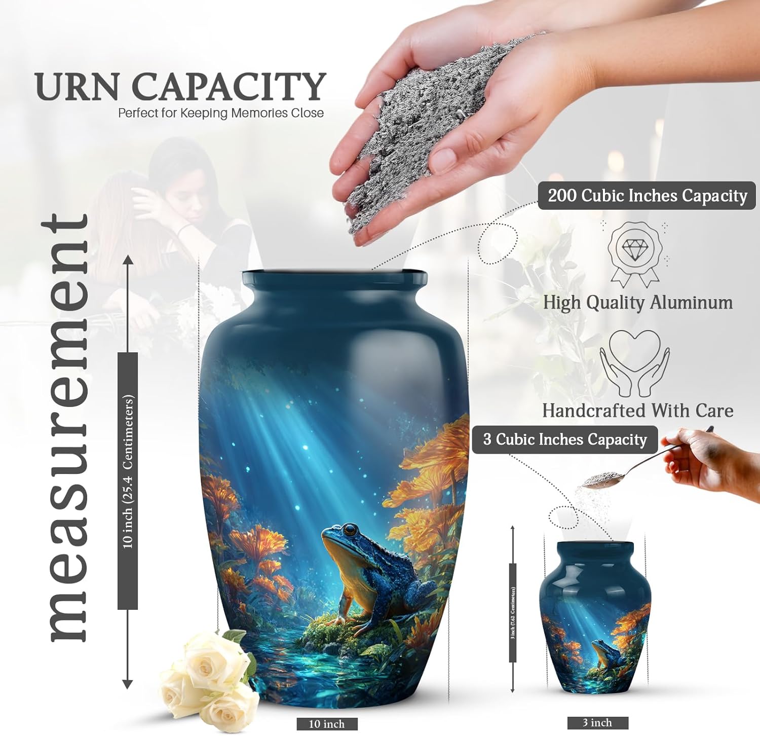 Frogs Themed Mini Urn for Human Ashes - 3 Inch Blue