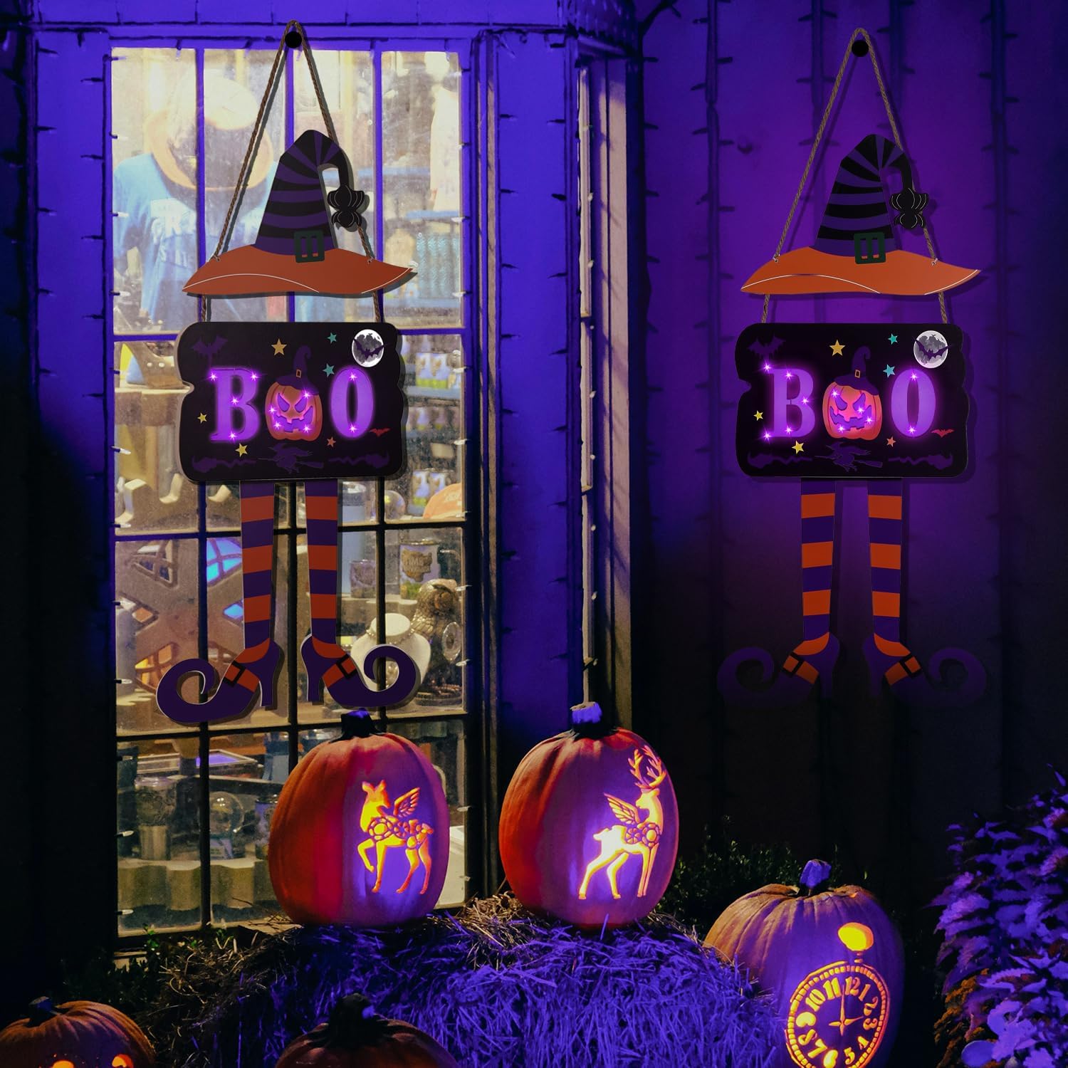 Halloween Witch Door Decorations with Timer Light