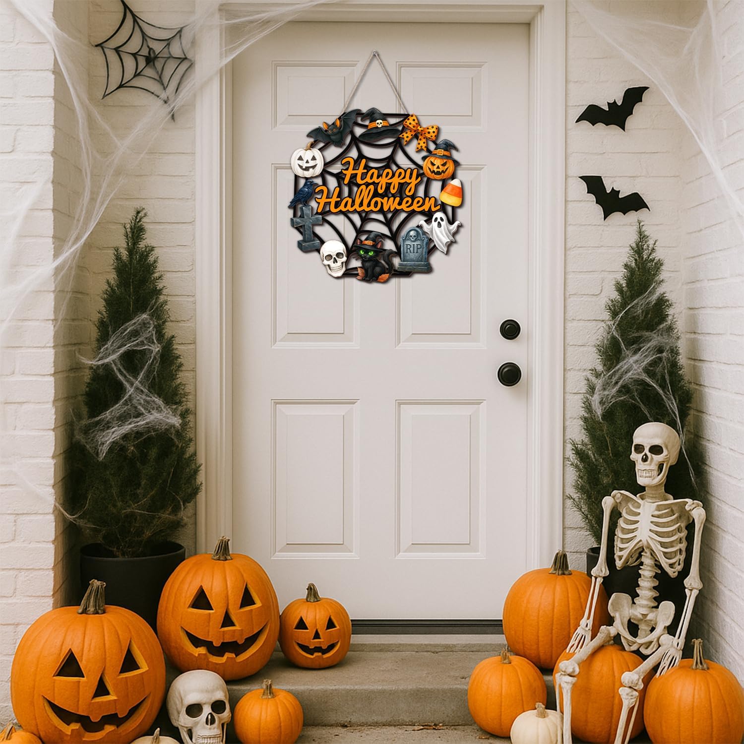 Halloween Wooden Ghost Door Wreath Sign