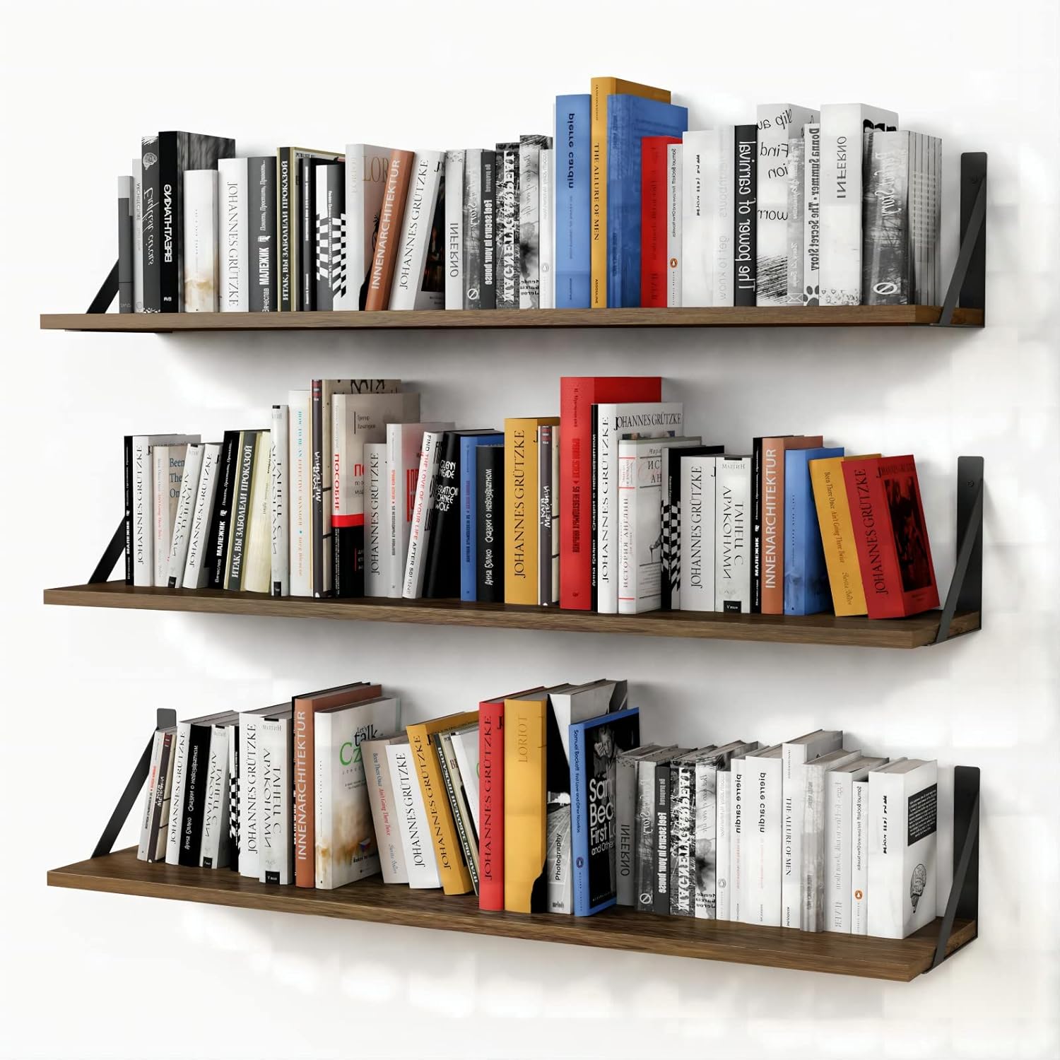 Forbena Floating Book Shelves Wall Set of 3 Rustic Brown