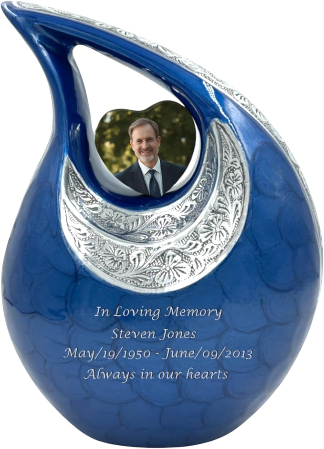 Elegant Blue Teardrop Cremation Urn for Human Ashes