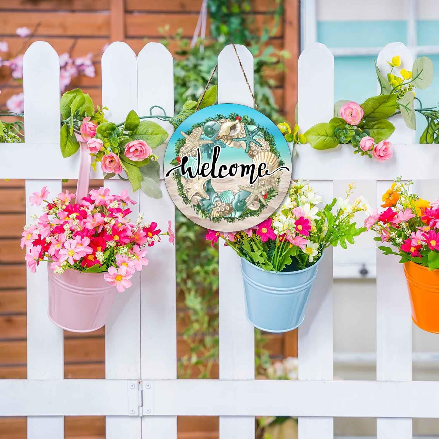 Rustic Sea Shells Welcome Wreath Door Sign