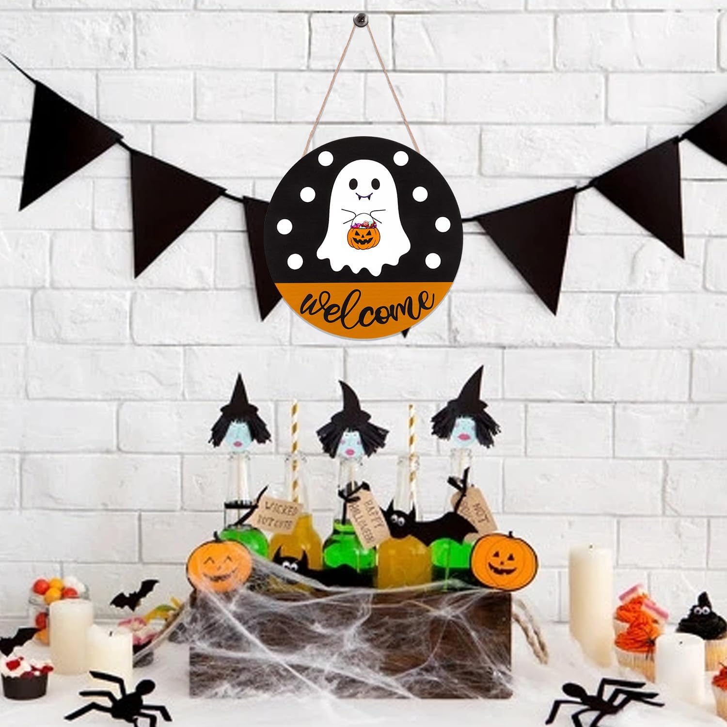 Halloween Door Hanging Ghost Welcome Sign Decor