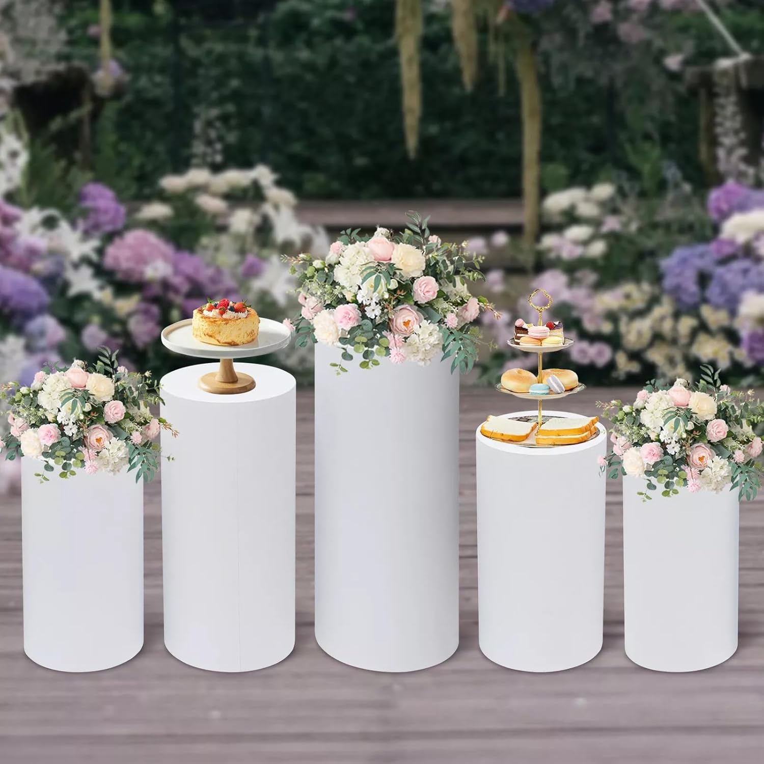 Ringmaster 5Pcs White Metal Cylinder Pedestal Stands for Party