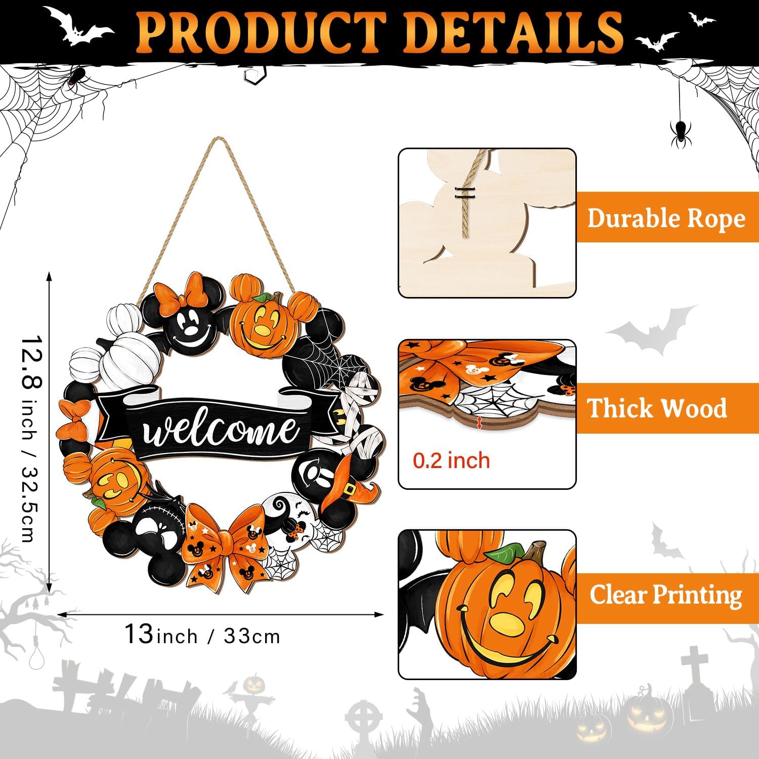 Cute Halloween Mouse Wreath Door Welcome Sign