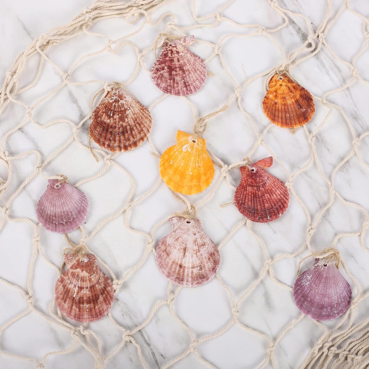 Mediterranean Fishing Net Wall Decor with Shells 79x40 Inch