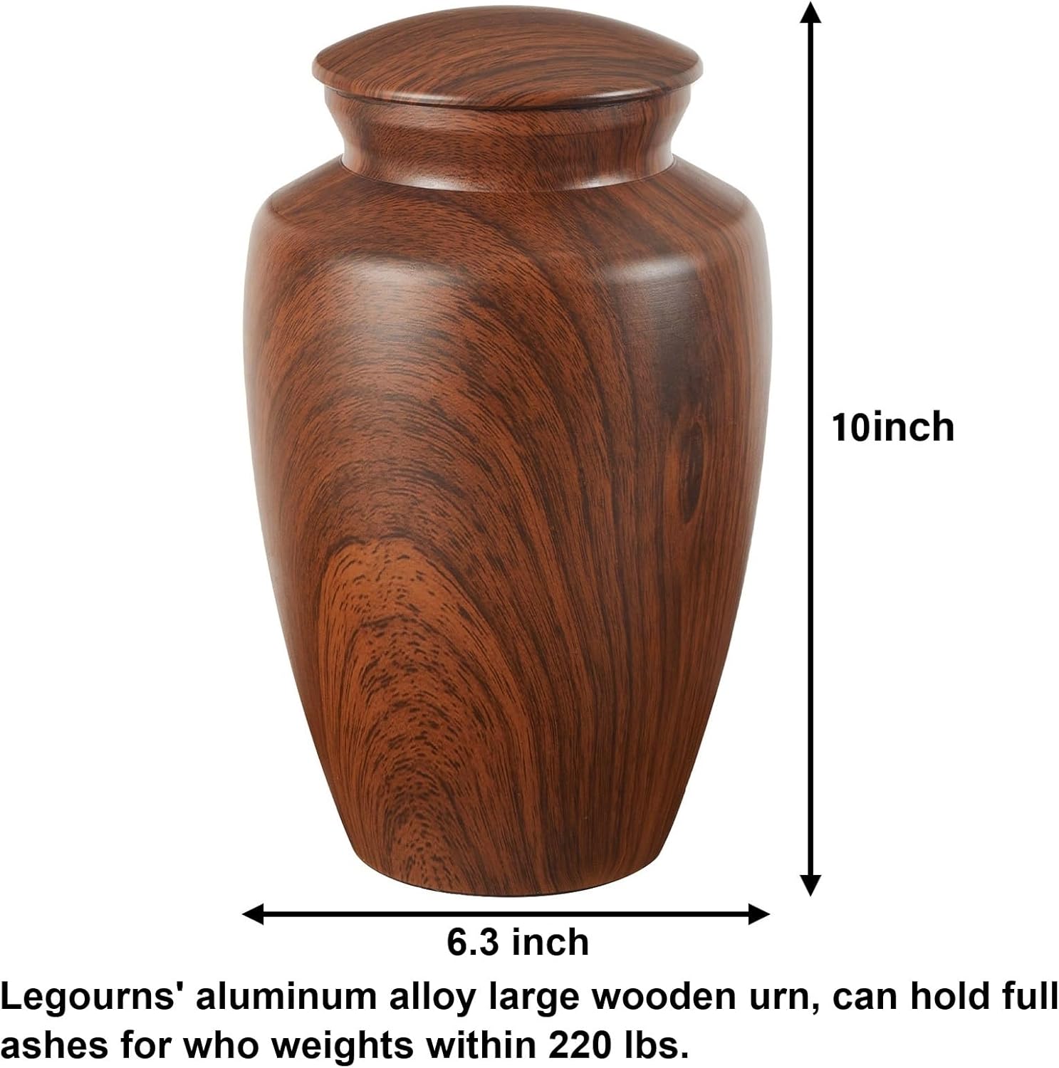 Nyutu Urn for Ashes 10 Inch Aluminum Wood Cremation Urn