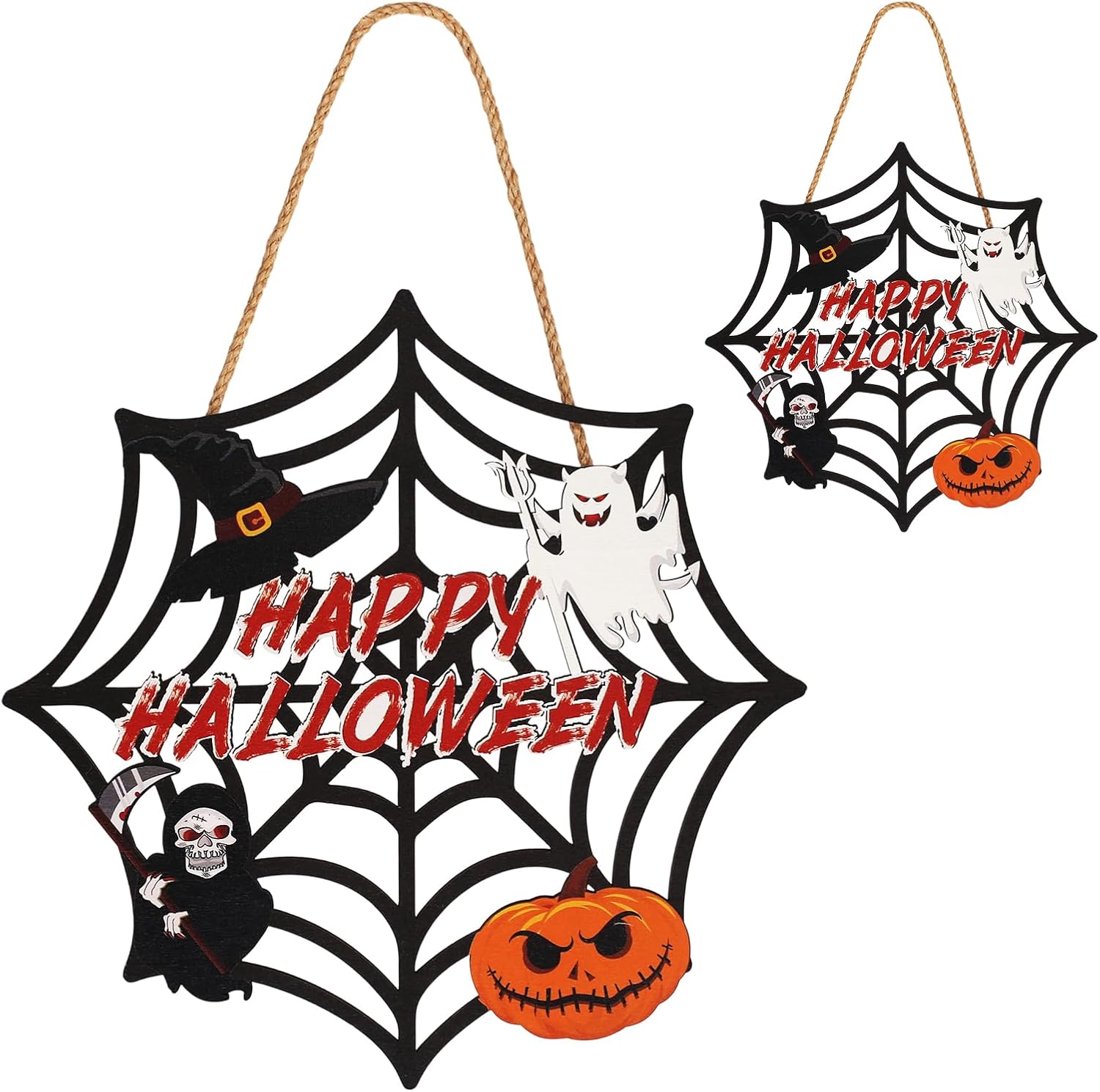 2PACK Halloween Door Sign with Spider Web and Pumpkin Design