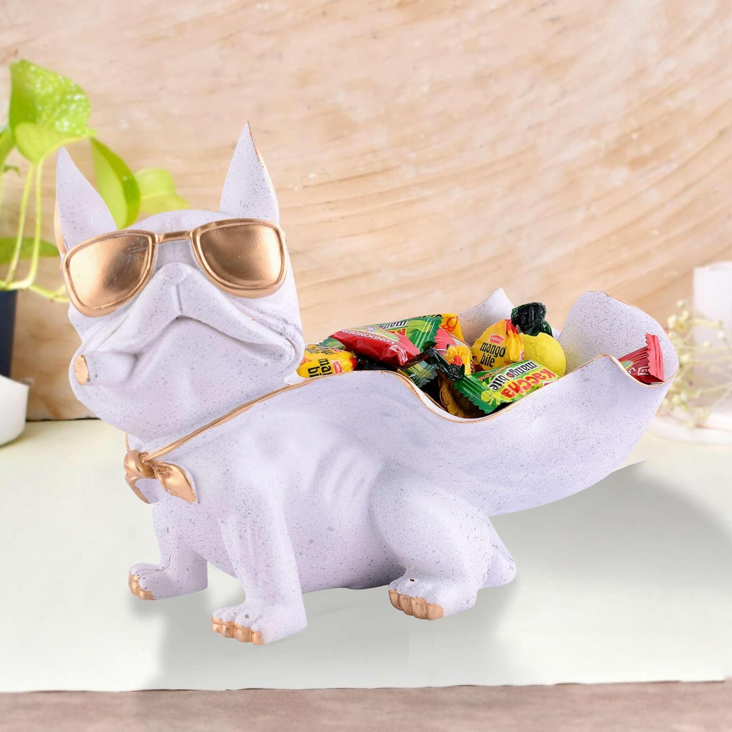 Cool Dog Sculpture with Plate for Home Decor