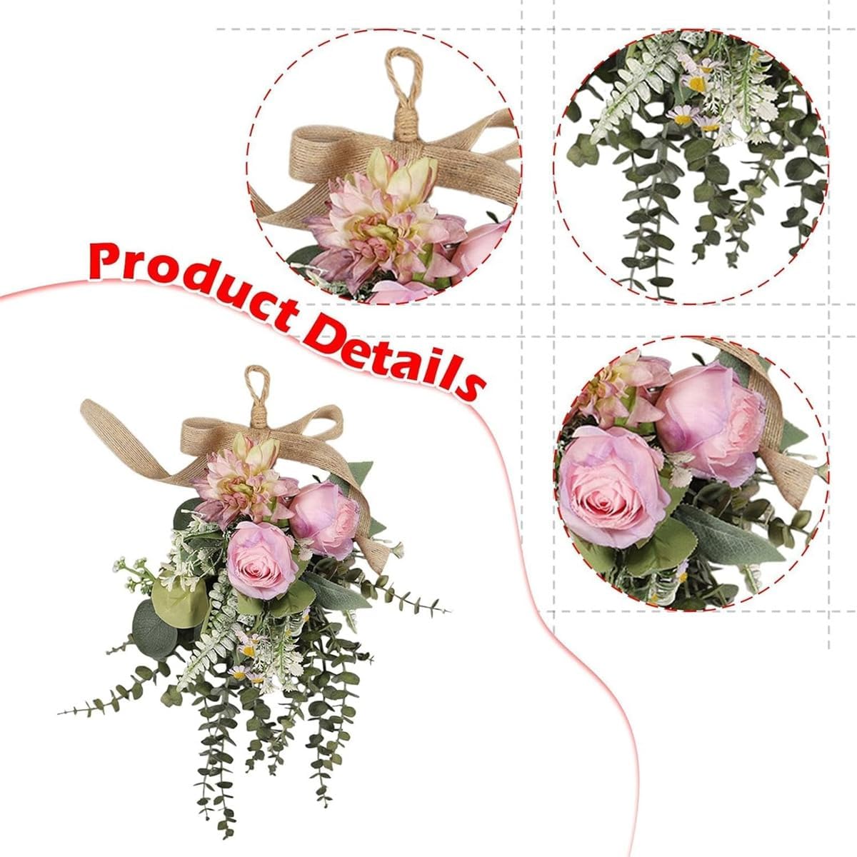 Eucalyptus Chrysanthemum Wreath Swag Hanger for Front Door