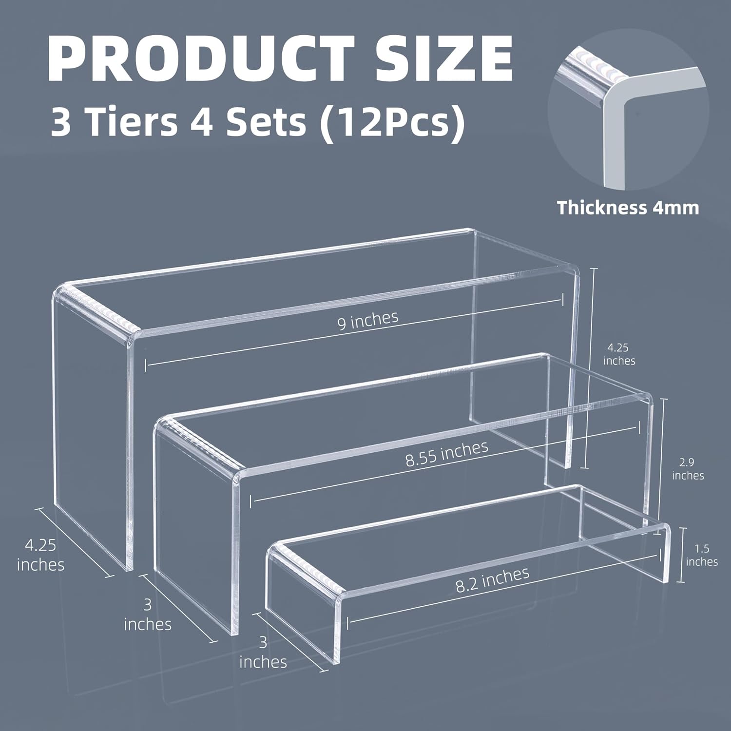 Goabroa 12 Pcs Clear Acrylic Risers Display Stands 3 Tiers