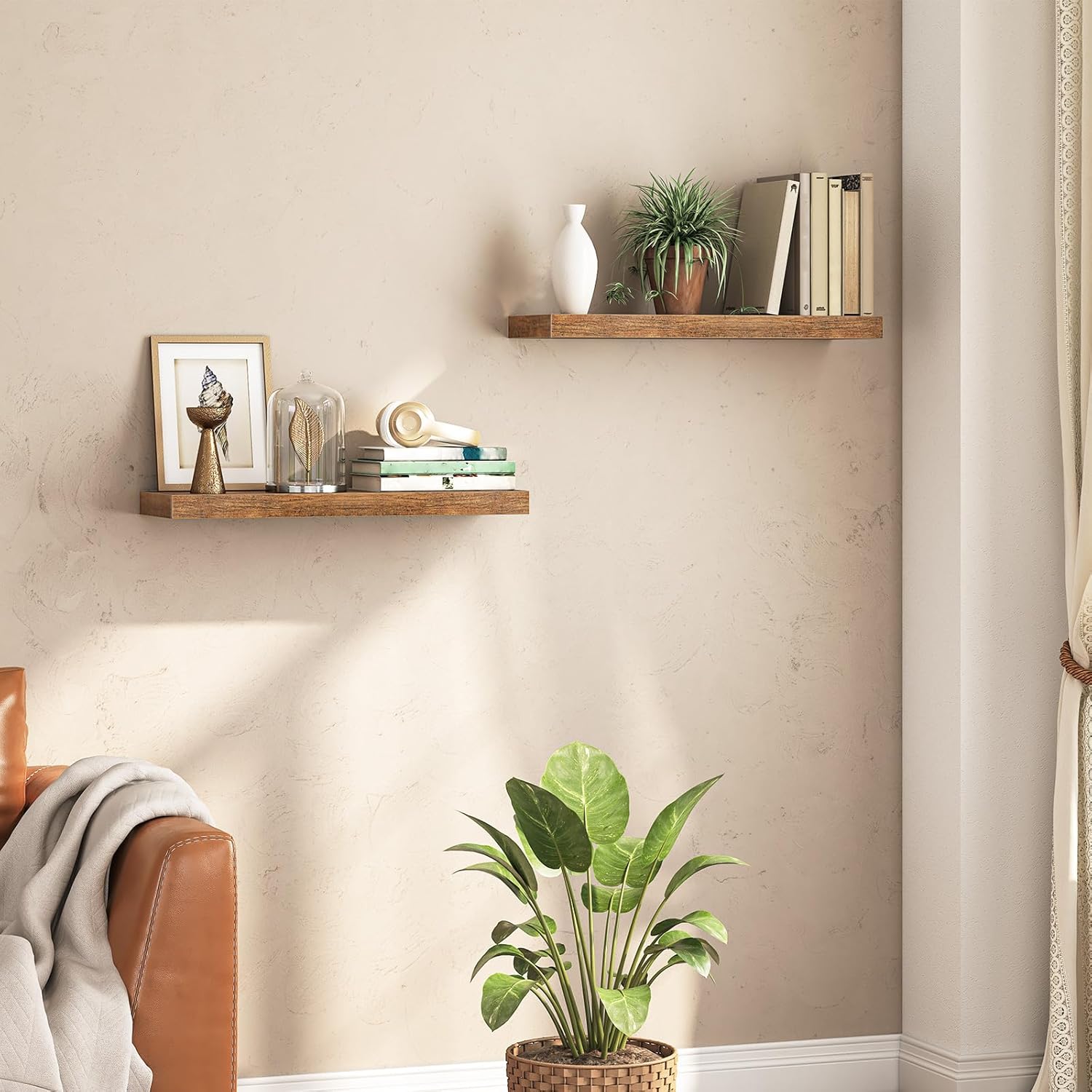 HOOBRO Floating Shelves for Wall Set of 2 236 Inch Rustic Brown