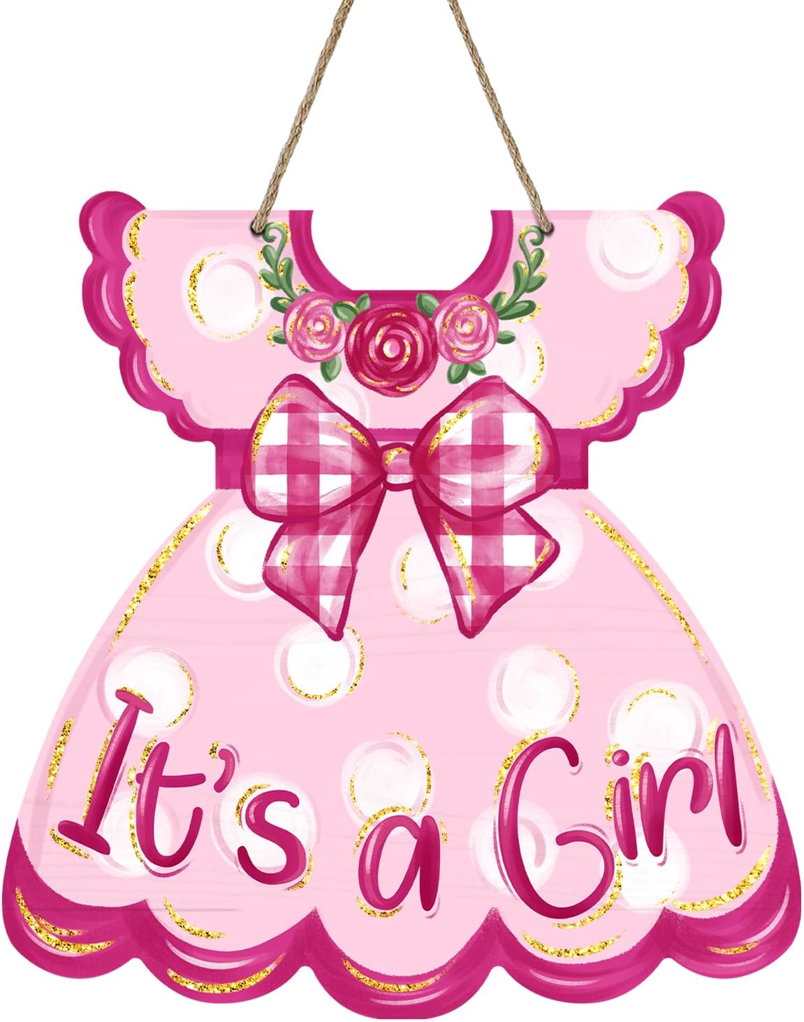 Bolisom Girl Pink Door Wreath Sign Decor