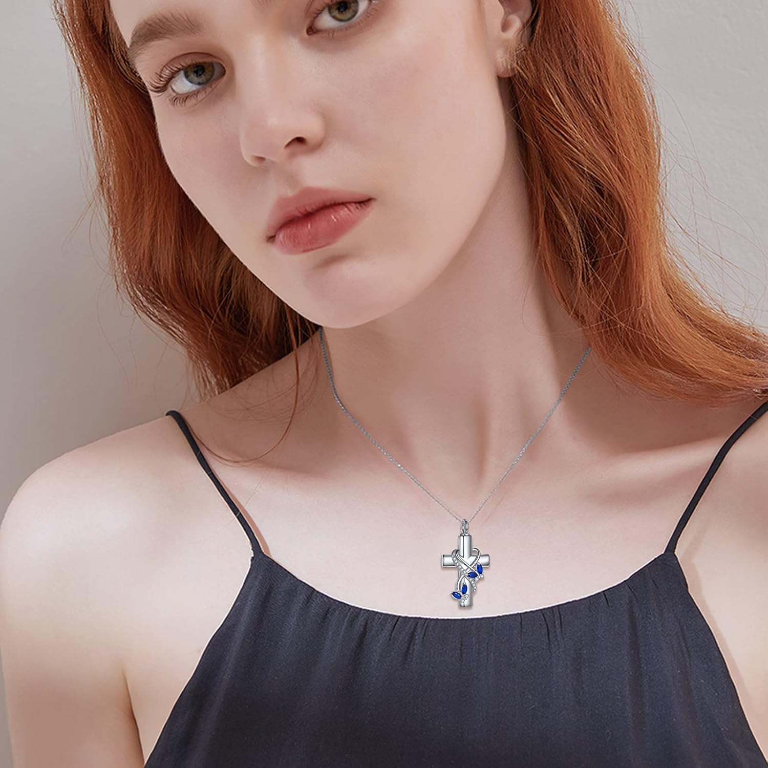 POPLYKE Urn Necklace for Ashes 925 Sterling Silver Cross Memorial Jewelry
