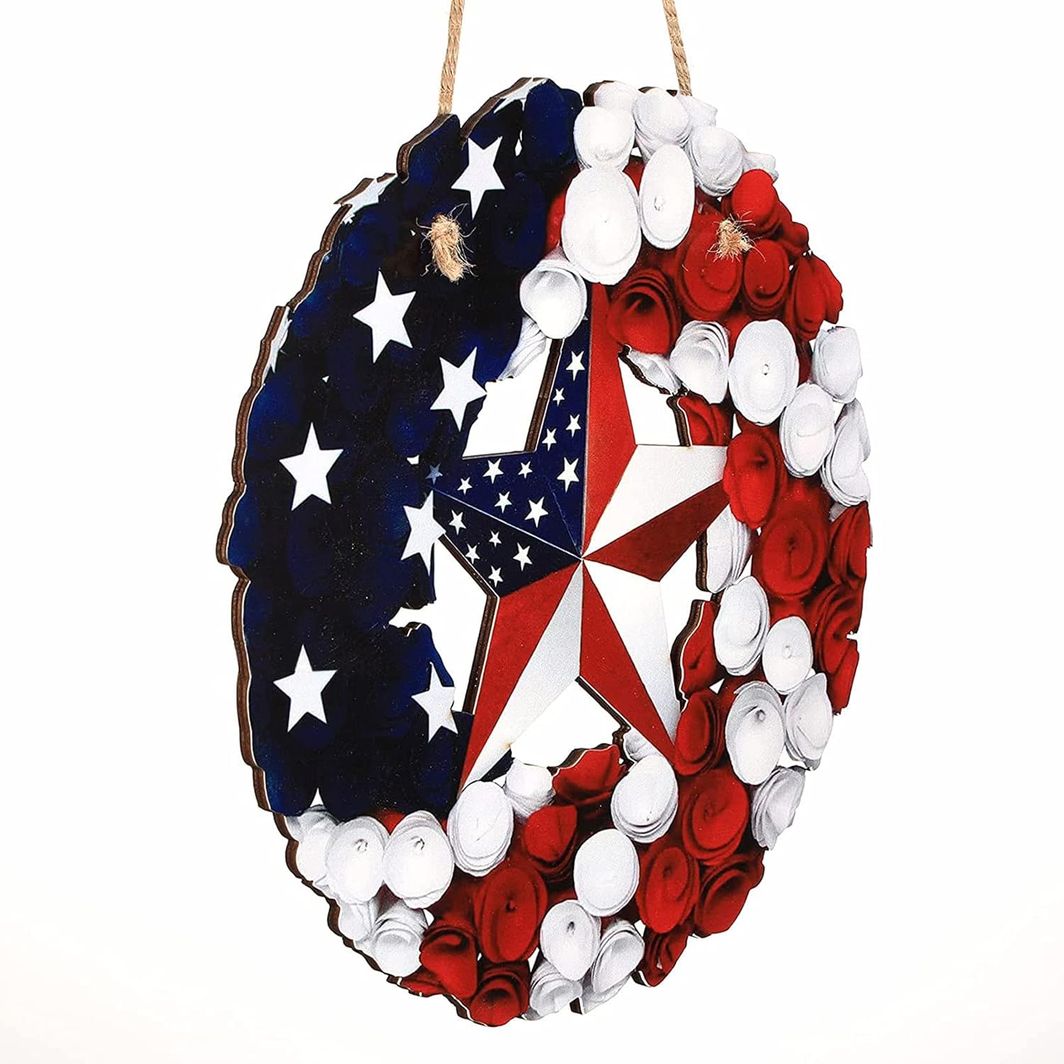 Jetec 4th of July Wooden Patriotic Hanging Sign with Rope